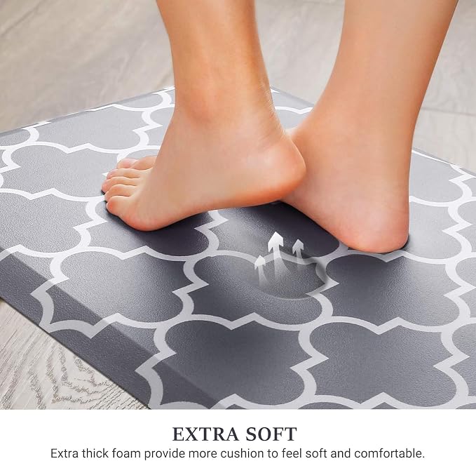 WISELIFE Anti Fatigue Floor Mat - 4/5 Inch Thick Kitchen Mat Non Slip Waterproof Heavy Duty Ergonomic Comfort Mat Durable for Home, Office, Sink, Laundry,(20" x 39", Grey)