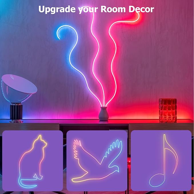 16.4ft WiFi RGB Rope Lights with Music Sync, Waterproof Flexible Dimmable Smart LED Strip Lights for Bedroom with Remote and Adapter, Compatible with Alexa, Indoor Outdoor Decor
