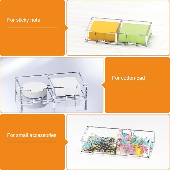 BEEGO Sticky Note Organizer - 3x3 in 2IN1 Crystal Clear Acrylic Notepad Holder Acrylic Sticky Note Dispenser Cute Memo Holder (NO Pads) for Dorm Room Office Desk Organization