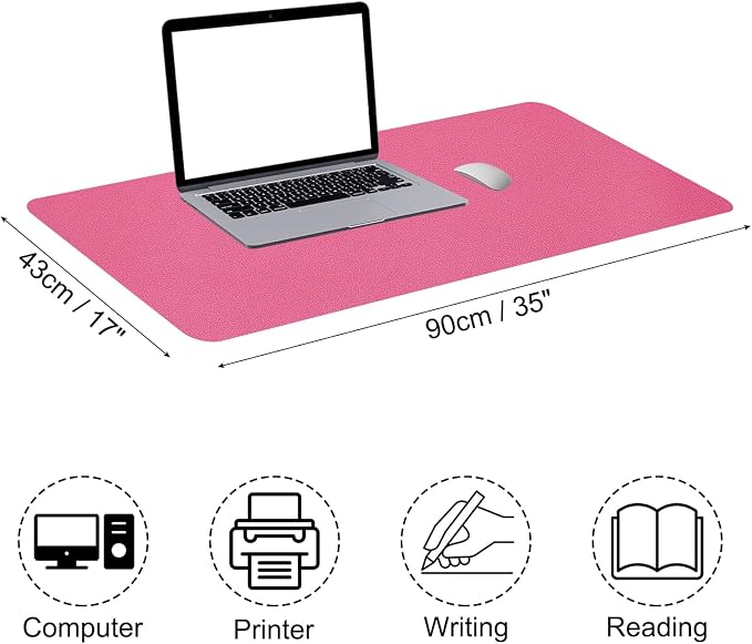 PATIKIL Large Desk Mat, 35"x17" Non-Slip Waterproof PU Leather Desk Pad, Dual Sided Desktop Protector Cover for Office Home Work Study, Rose Red
