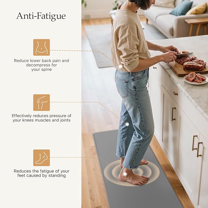 GENIMO Kitchen Mats for Floor 2PCs, Washable Anti Fatigue Mat for Cushioned, 17.3"x47"+17.3"x30", Waterproof Kitchen Rugs, Non Slip Comfort Standing Mat Rug for Home, Sink, Laundry, Slate Gray