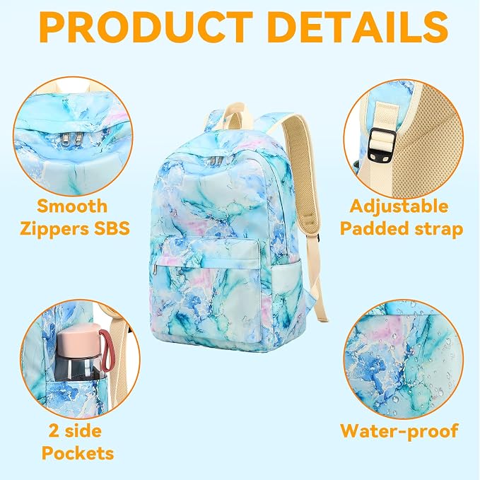 LEDAOU Kids Backpack for Girls Backpacks with Lunch Box, Lightweight Bookbag Set Elementary Middle School Back pack for 8-14