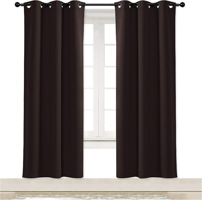 NICETOWN Thermal Insulated Blackout Curtain and Drapery Triple Weave Soundproof Solid Ring Top Window Drape for Bedroom (Sold Individually, 42 inches by 72 inch, Toffee Brown)