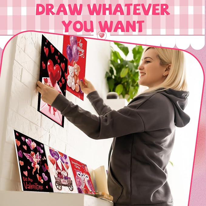 Blosssound 10 Set Valentine's Day Pre Printed Canvas Heart Pre Drawn Canvas Painting with Easel Kits 5" x 7" Outline Painting Panels for Beginners, DIY Craft Project, Home Decors