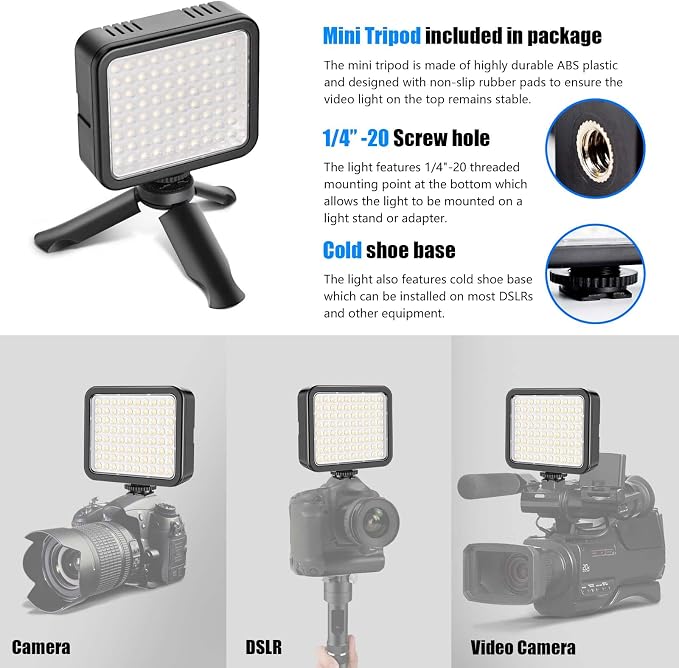Mettlelite VL80 LED Video Light Kit Portable Continuous on Camera Photography Lighting Ultra Bright with Mini Tripod & Color Filters for Streaming Video Conferencing Gaming TikTok Vlogging