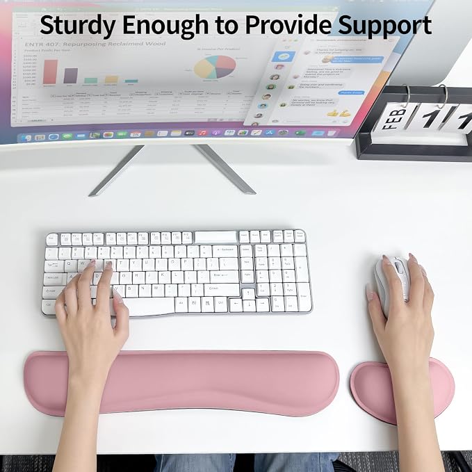 Wrist Rest for Computer Keyboard, Memory Foam Keyboard Wrists Rest, Ergonomic Design Wrist Support for Keyboard for Hand and Arm Easy Typing Pain Relief, 2 Piece Pad, Purplr Pink