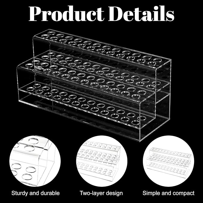 Acrylic Pen Holder, 48-Slots Pen Display Stand 2 Tier Pencil Display Desk Stand Clear Eyebrow Pen Stand Makeup Brush Rack Organizer for Home Office Desk School Supplies