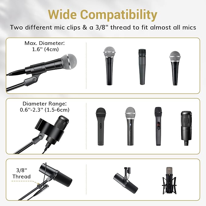 TONOR Microphone Stand with Tablet Holder, Tripod Boom Arm for Floor, Adjustable Height and Angle, Heavy Duty Stand with Carrying Bag, Smartphone and Pad Clamp, Excellent Compatibility, T35