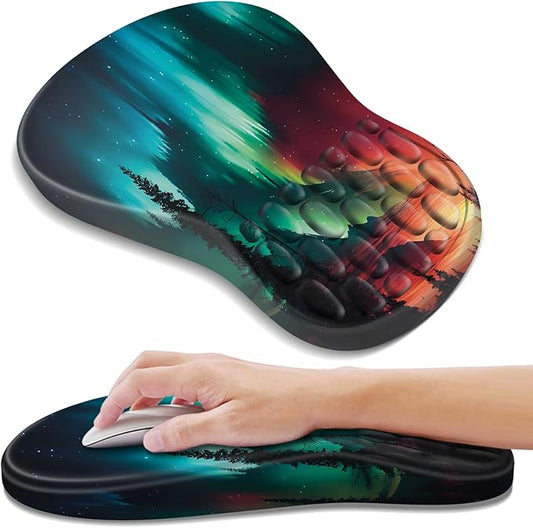 YIWEI Ergonomic Mouse Pad with Wrist Rest - Comfortable Office Mousepad with Memory Foam Wrist Support for Carpal Tunnel Relief, Mouse Pads with Non-Slip Base for Gaming and Home (Aurora-1)