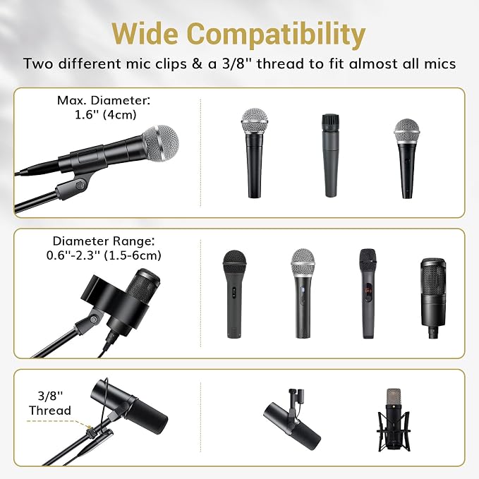 TONOR Microphone Stand with Tablet Holder, Tripod Boom Arm for Floor, Adjustable Height and Angle, Stand with Carrying Bag, Pad Clamp, Max 190 cm/74.8inch, High Compatibility, Cup Tray, T35+