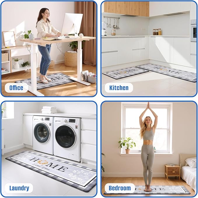 Kitchen Rugs, 2 PCS Kitchen Mats for Floor, Cushioned Non-Slip Anti Fatigue Mats for Kitchen Floor, Kitchen Runner Rugs for Standing Desk, Office, Laundry (17.3’’ x 30’’ + 17.3’’ x 59’’)