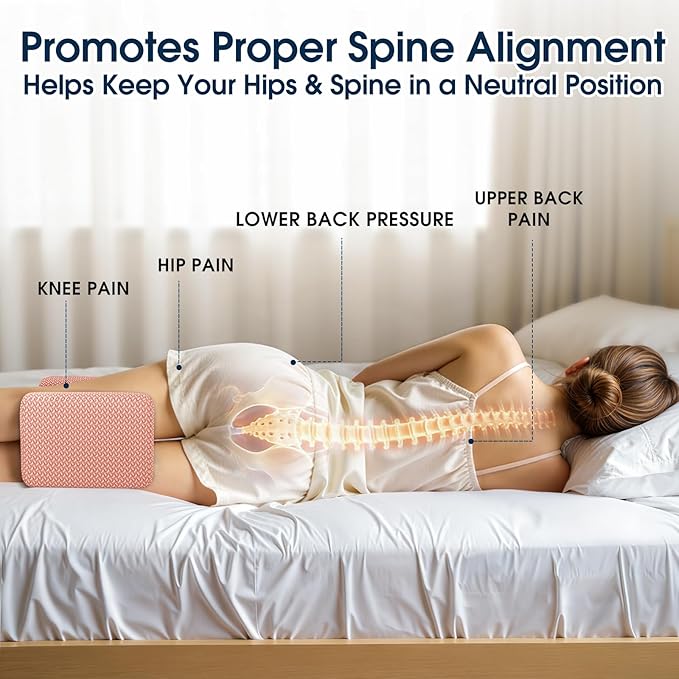 BlissTrends Memory Foam Knee Pillow, Knee Pillow for Side Sleepers, Leg Pillows for Sleeping Blood Circulation, Elevation Pillow for Spine Aligning, Sciatica, Hip, Knee, Ankle Pain, Pink, Medium