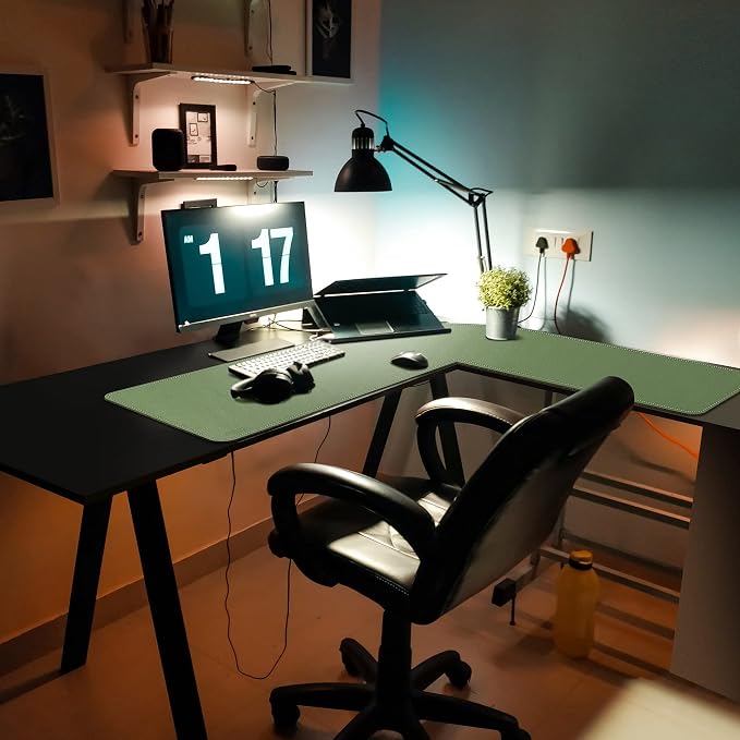 Mydours L-Shape Desk Mat, 46" x 46" x 16" Extra Large PU Leather Desk Pad Blotter, XXL Large Waterproof Gaming Mouse Pad, Desktop Protector for Computer Keyboard Home Office (Green)