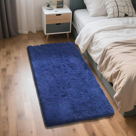 Blue Fluffy Rug Shag Area Rug, 2x4 Area Rugs for Girls Bedroom, Soft Play Mat, Indoor Floor Carpet for Teen, Preppy Dorm, Plush Aesthetic Bedside Rug