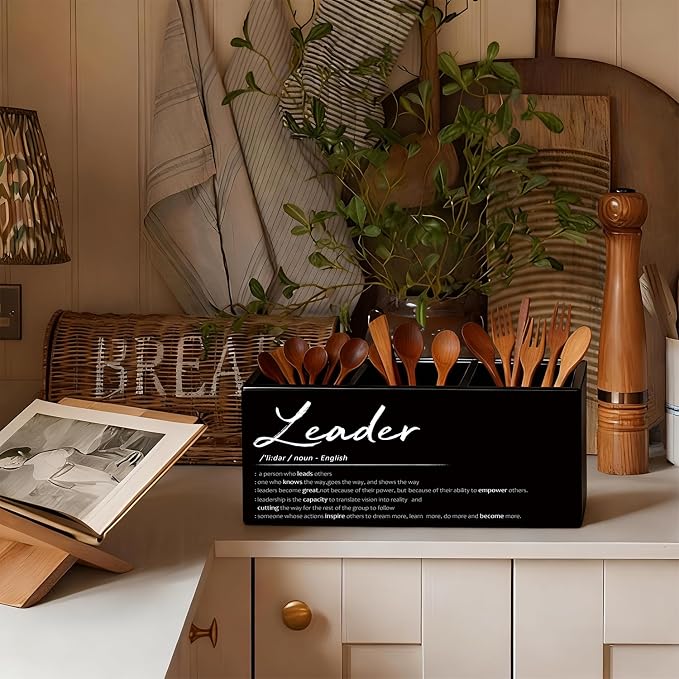 Leader Gifts Pen Pencil Holder for Desk, Thank You Appreciation Gifts for Leaders Boss Manager, Leadership Gift Wooden Box Sign Decorations for Office Workplace Desk Tabletop