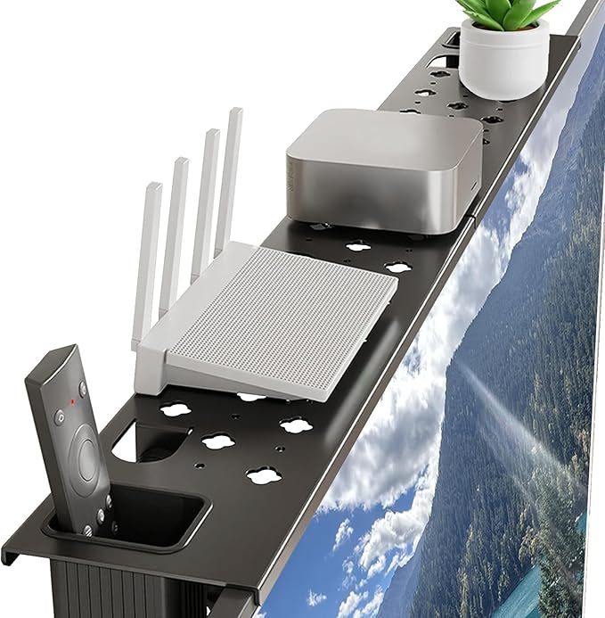 Steel TV Top Shelf, No Drilling Monitor Shelf Adjustable Computer TV Screen Shelves Mount Bracket for Soundbar Mount,Media Boxes, Router, Game Console, Remote (33.46 x 4.33 Inch)