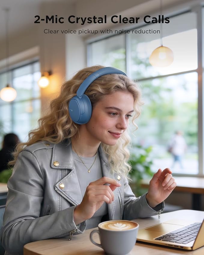 TALIX H30 Hybrid Active Noise Cancelling Headphones, 110H Playtime Hi-Res Audio Bluetooth 6.0 Wireless Over Ear ANC Headphones for Commute/Travel (Blue)