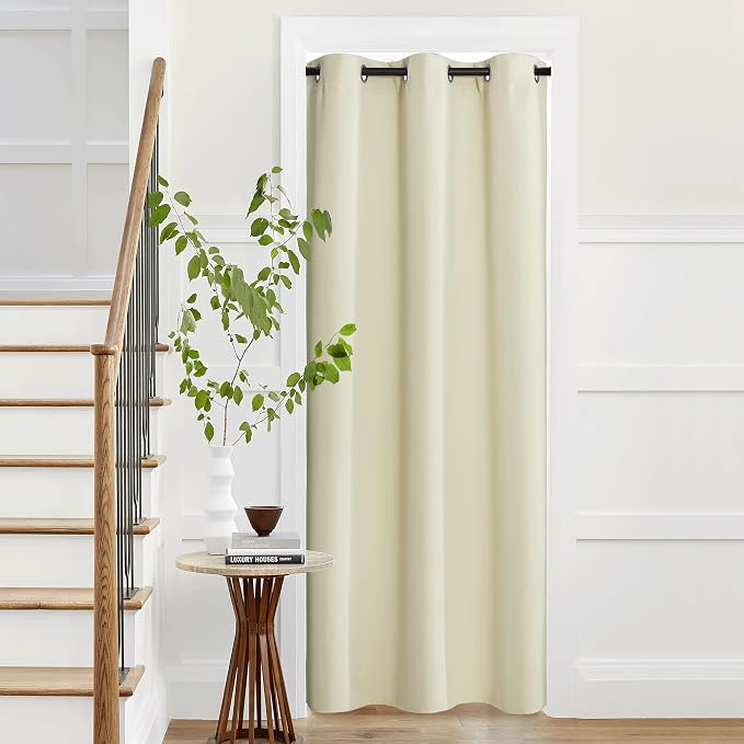 NICETOWN Farmhouse Blackout Patio Sliding Door Curtain Extra Wide, Grommet Room Divider Thermal Insulated Curtain Drapes for French Door/Living Room (Light Beige, W42 x L95, 1 Panel)