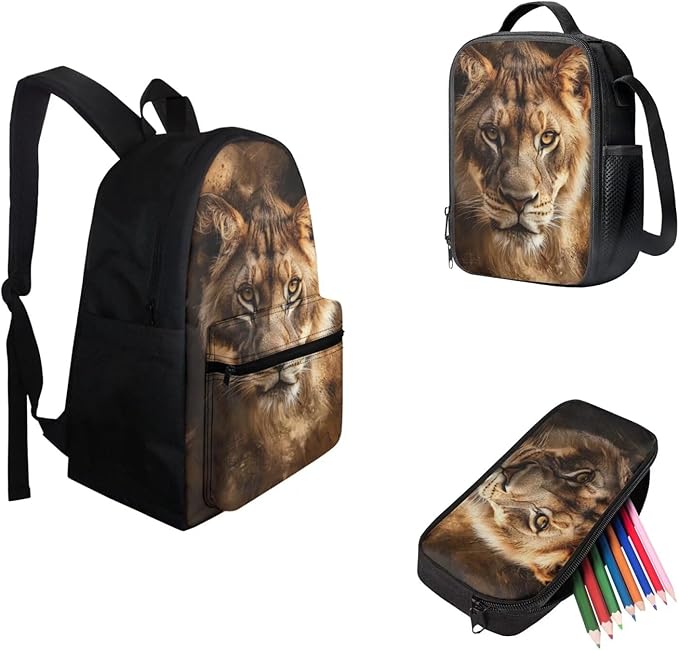 3D Leopard Printed Backpack for Boys 8-12 Cool School Backpack Set with Lunch Box and Pencil Bag Kids Large Capacity Bookbag Set Back to School Supplies