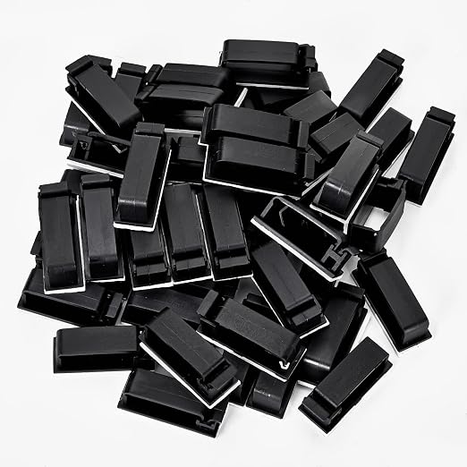 50Pcs Self Adhesive Cable Management Clips,Cable Organizers Wire Clips Cord Holder for PC Laptop Ethernet Cable Desktop Home Office(1.78’’ x 0.75’’ x 0.28’’,Black)