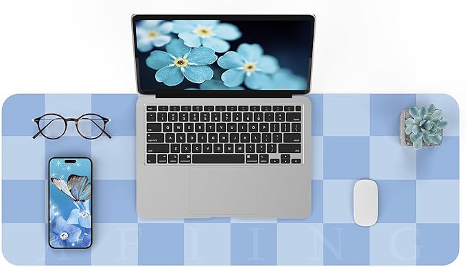 AFIING Light Blue Desk Mat 31.5" x 12", Waterproof PU Leather Desk Pad | Non-Slip Rubber Base, Easy Clean Surface, Desk Protection, Office & Home