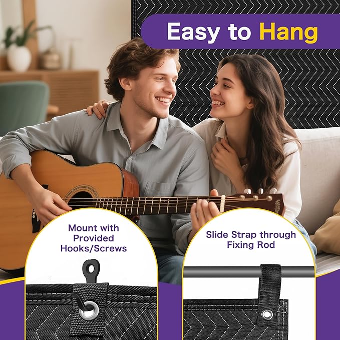 2 PCS Extra Large Sound Dampening Blanket,96"x 80" Sound Absorbing Studio Blanket Panel with Grommets for Wall Hanging,Noise Cancelling Studio Acoustic Curtain/Light Blocker/Soundproof Moving Blanket