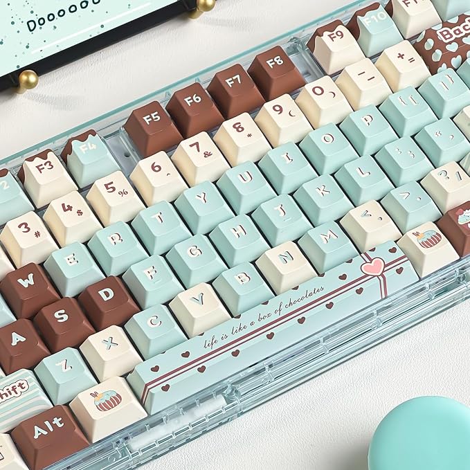 PBT Keycaps, Cute Keycaps 60% Percent 152 Keys Cherry Profile Custom Keycap Set for Cherry Gateron MX Switches Mechanical Keyboard（Mint Chocolate）
