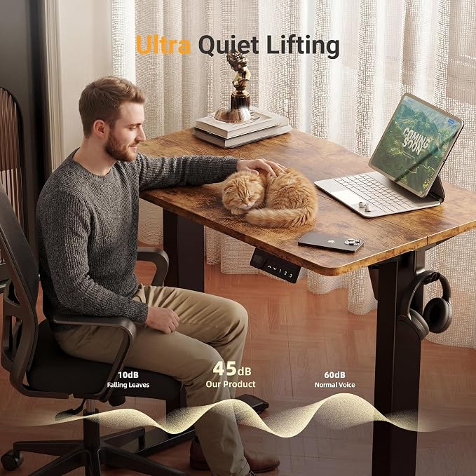 YDN Electric Standing Desk, 32x19 Inch, Rustic Brown | 3 Memory Presets, Cable Management, Adjustable Height, Sit Stand, Space-Saving, Computer Workstation, Home Office