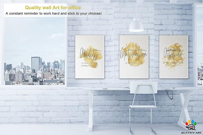 Office Wall Art - 3 Panel Motivational Canvas Art for Home Office, Positive Quote Wall Decor, Entrepreneur Words Poster Frame, 16'x24'x3Pcs