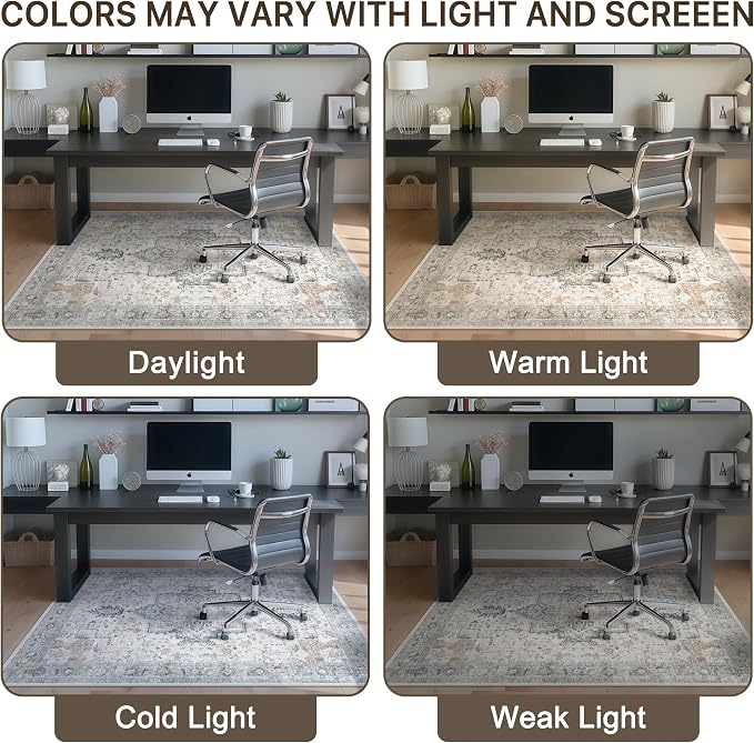 46"x60" Office Chair Mat for Hardwood Tile Floor, Under Desk Carpet Protector for Rolling Computer Chair Mat, Machine Washable Area Rug, Anti-Slip 1/5" Thick Low Pile Thin Vinyl Floor Mat, Taupe
