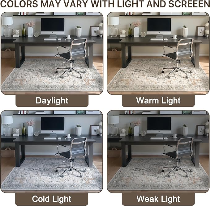 Office Chair Mat for Hardwood Tile Floor, Under Desk Carpet Protector for Rolling Computer Chair Mat, Round Washable Rugs 3ft Circle Area Rug, Anti-Slip 1/5" Thick Low Pile Thin Floor Mat, Taupe