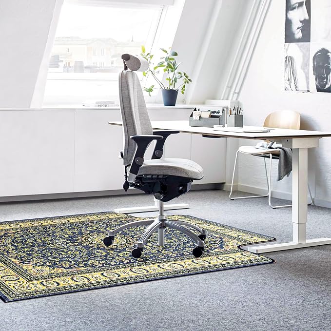 46" X 60" Office Chair Mat for Hardwood and Tile Floors, Under Desk Chair Mat for Carpet Protector Rolling Computer Chairs, Machine Washable Non-Slip Area Rug, Dark Blue
