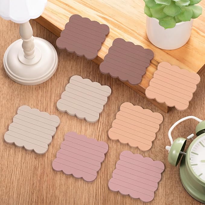 Eaasty 8 Pack Scalloped Aesthetic Sticky Notes Bulk Brown Colors Cute Wavy Self Sticky Note Pads 3" x 3" Lined Note Pads for Back to School Office Supplies 240 Sheets