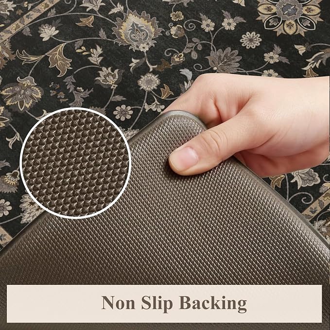 KIMODE Kitchen Floor Mats Anti Fatigue,Cushioned Kitchen Sink Rug | 17.3"x47"+ 17.3"x29",Dark Grey,Memory Foam Ergonomic Standing Mat Waterproof for Laundryroom Sink Home Office