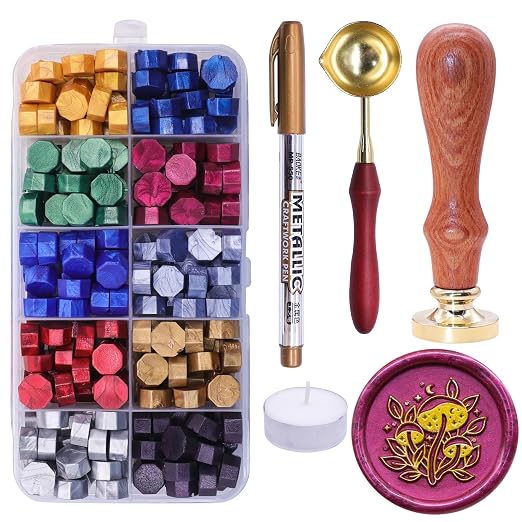 SWANGSA Mushroom Wax Seal Stamp Kit with 200pcs Sealing Wax Beads, Great for Embellishment of Invitations, Wine Packages, Gift Idea
