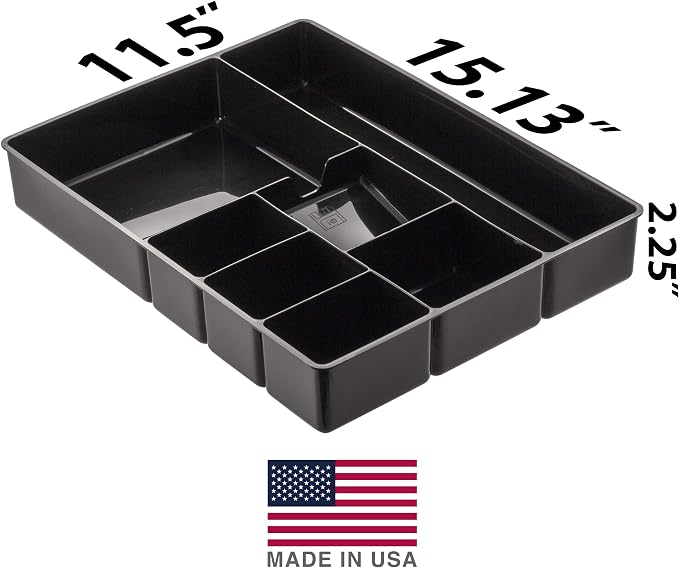Officemate Deep Drawer Organizer Tray, 8 Compartments, 2 1/4" H x 15 1/8" W x 11 1/2" D, Black (Pack of 6)