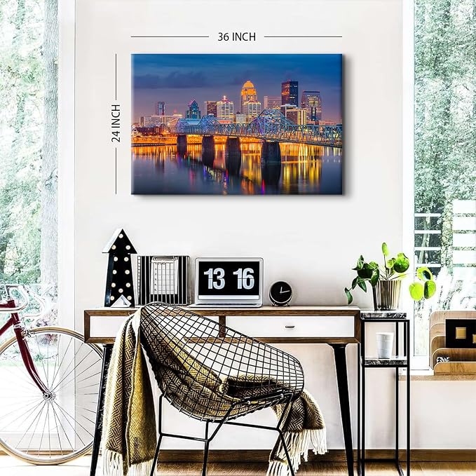 City Landscape Wall Art for Bedroom Wall Decor Colorful Night Cityscape Photography Pictures Canvas Prints USA Downtown Skyline Panoramic Modern Artwork Office Home Decoration 24x36" Ready to Hang