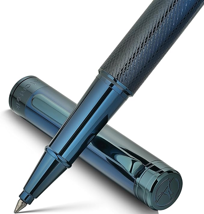 Electroplated Blue Rollerball Pen, Stunning Luxury Pen with Mesh Texture Design、Schmidt Ink Refill, Nice Gift Set for Men & Women, Business, Executive, Office, Fancy, Nice Fancy Designer Pens