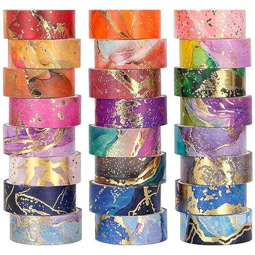 NANYNNU Gold Washi Tape Set - 24 Rolls Metallic Foil Marbling Washi Tape, Decorative Washi Tapes for Junk Journal Supplies, Bullet Journal Supplies, DIY Crafts, Scrapbooking, School Supplies