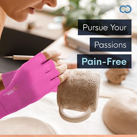 Copper Compression Arthritis Gloves | Fingerless Arthritis Carpal Tunnel Pain Relief for Men & Women | Hand Support Wrist Brace for Neuropathy, Rheumatoid, Tendonitis, Swelling, Crocheting Pink XS