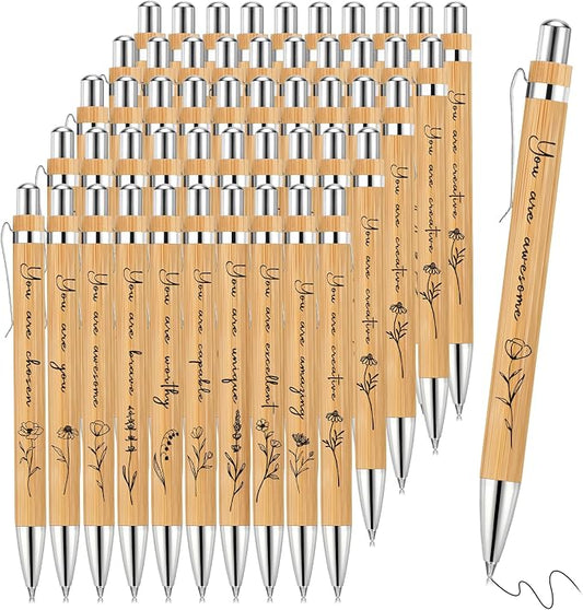 Watersay 30 Pcs Inspirational Bamboo Pens Bulk Flower Ballpoint Pens with Black Ink Employee Appreciation Thank You Gift for Women Men Easter Coworker Staff Social Worker Volunteer Teacher Nurse