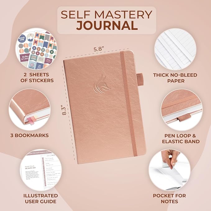 Clever Fox Self Mastery Journal – Guided Daily Reflection & Self Improvement Journal with Prompts – Journaling Notebook for Women & Men (Rose Gold)