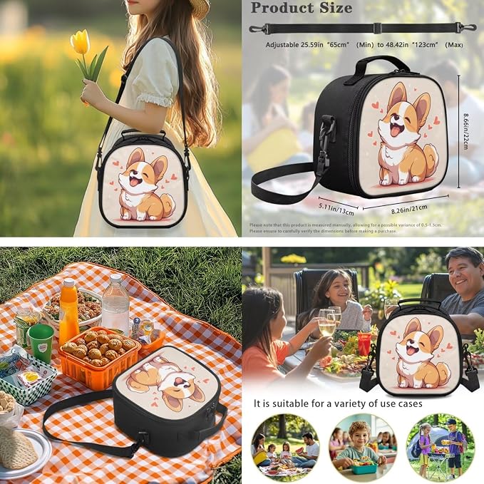 Ystardream Kids School Backpack with Lunch Box Kawaii Corgi Backpack for Girls Elementary School Large Rucksack Daypack with Pencil Case,Water Bottle Sleeve 4 Piece School Supplies for Boys and Girls