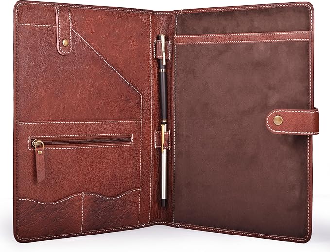 Leather Village Leather Portfolio Organizer - Professional Business Padfolio for Men & Women - Stylish Document Card Holder, Resume Folder, Folio for A4/Letter Size Writing Legal Pad, Red