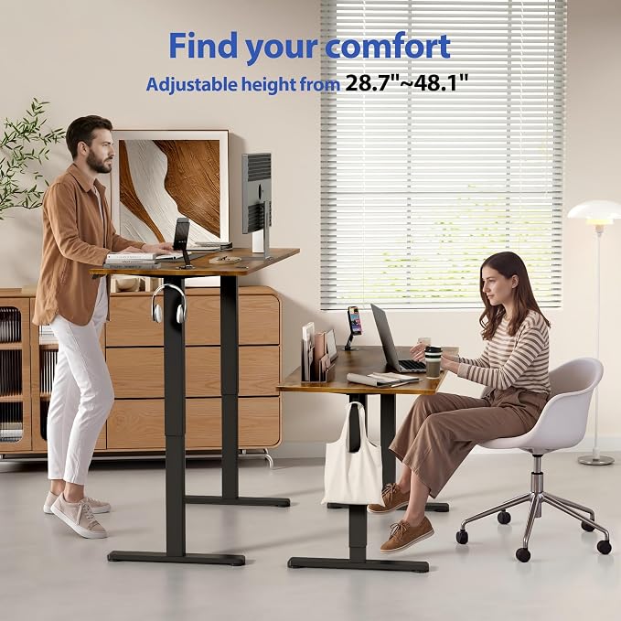 YESHOMY Height Adjustable Electric Standing Desk, 63 x 24 Inches Memory Home Office Sit Stand up Desk with Phone Holder and USB Charging Port, Rustic Brown