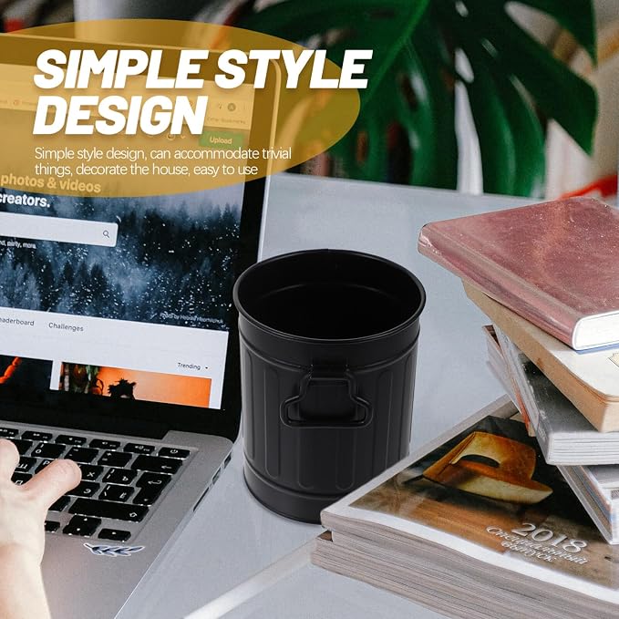 Alipis Desk Trash can Mini Metal Office Trash Container for Pens Stationery Storage Holder Small Desk Wastebasket for Home Office 4.52 X 3.74 X 3.74 in