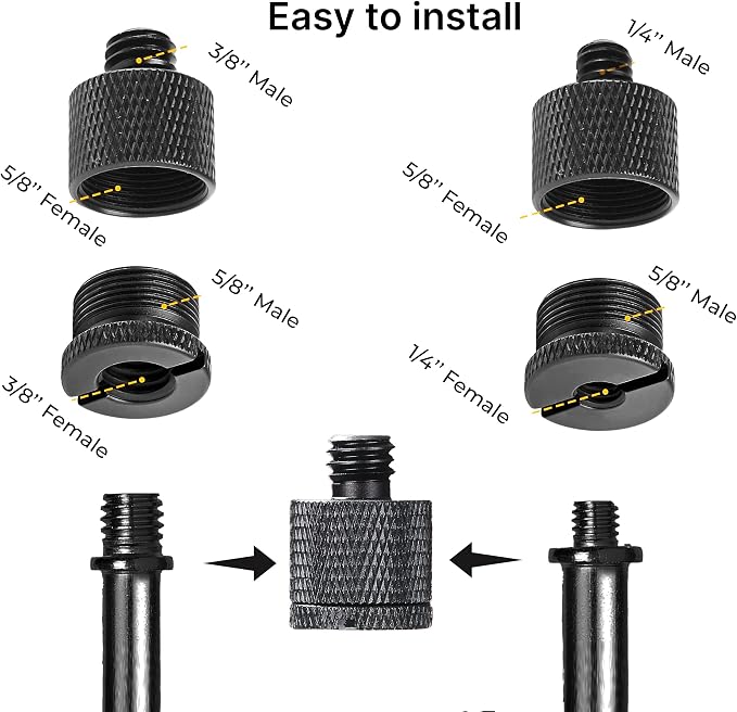 IXTECH Mic Stand Adapter Set 8 pieces Metal Microphone Stand Screw Thread Adapter 5/8 Female to 3/8 Male 3/8 Female to 5/8 Male 5/8 Female to 1/4 Male 1/4 Female to 5/8 Male Tripod Adapter
