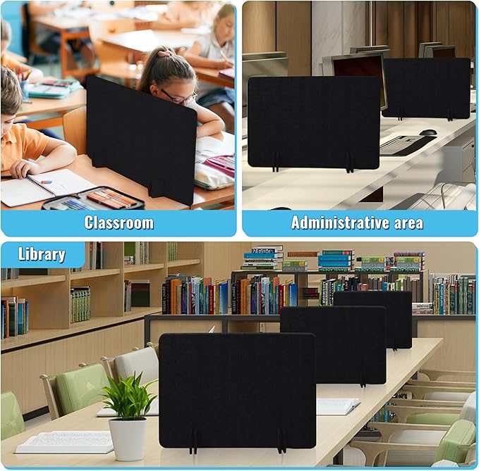 Desk Privacy Panel Set, Desk Partition Cubicle Wall Freestanding Noise-Reduction Panels Room Divider, Soundproof Partition with Support Feet for Office or Home Use (Black, 40 * 60 cm)
