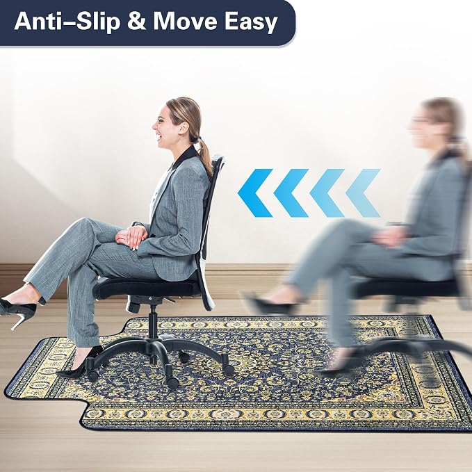 46" X 60" Office Chair Mat for Hardwood and Tile Floors, Under Desk Chair Mat for Carpet Protector Rolling Computer Chairs, Machine Washable Non-Slip Area Rug, Dark Blue