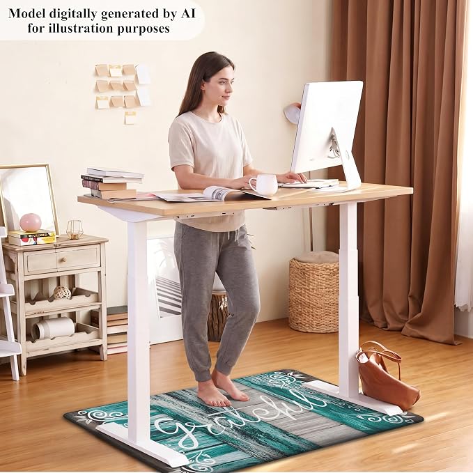 HEBE Anti Fatigue Kitchen Mat Set of 2, Cushioned Kitchen Mats for Floor | Non Slip Waterproof Kitchen Rug and Runner Set, Farmhouse PVC Foam Comfort Mat Floor Carpet for Sink, Standing Desk, Laundry